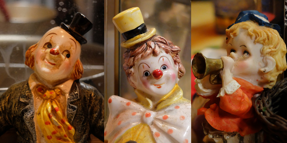 décoration clowns en porcelaine, Kazu, Osuga, Hiroshima