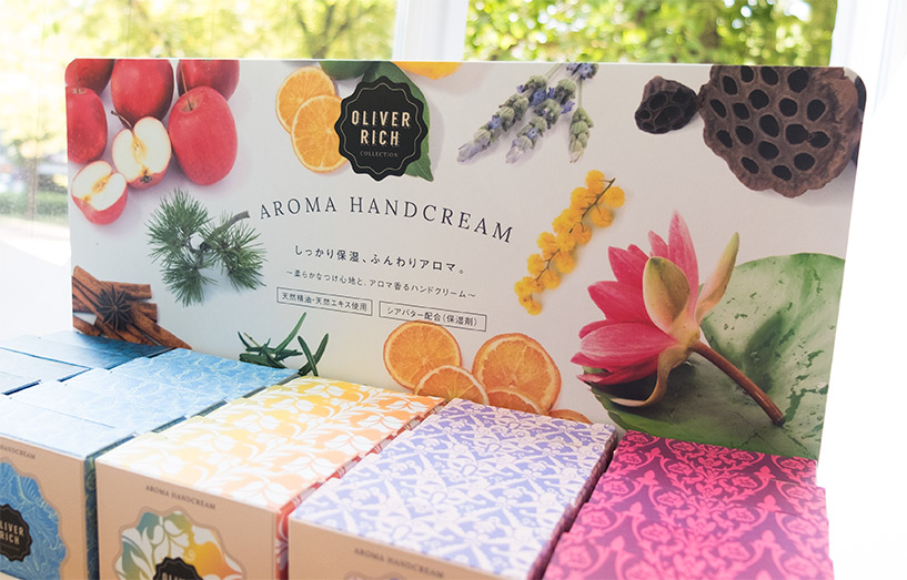 Design packaging et présentoir crèmes pour les mains Oliver Rich