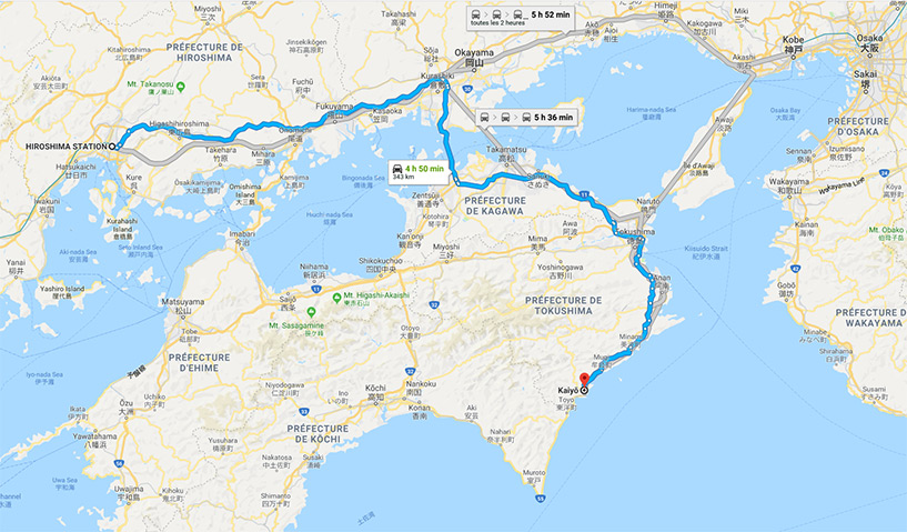 Trajet Hiroshima Kayo, Kaifu, Tokushima, Shikoku en voiture
